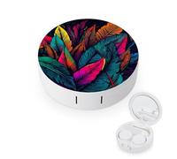 BVKWNTSA Portable Round Colorful Tropical Leaves Pattern Printed Contact Lens Case is Stylish and Compact, Easy to Carry and Protects Lenses.