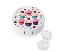 BVKWNTSA Portable Round Cupcake Candy Hearts Sweet Printed Contact Lens Case is Stylish and Compact, Easy to Carry and Protects Lenses.