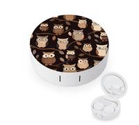 BVKWNTSA Portable Round Cute Brown Cartoon Owls Printed Contact Lens Case is Stylish and Compact, Easy to Carry and Protects Lenses.