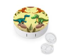 BVKWNTSA Portable Round Cute Cartoon Dinosaurs Printed Contact Lens Case is Stylish and Compact, Easy to Carry and Protects Lenses.