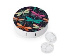 BVKWNTSA Portable Round Cute Dragonfly Printed Contact Lens Case is Stylish and Compact, Easy to Carry and Protects Lenses.