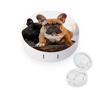 BVKWNTSA Portable Round Cute French Bulldog Printed Contact Lens Case is Stylish and Compact, Easy to Carry and Protects Lenses.