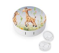 BVKWNTSA Portable Round Cute Giraffe Printed Contact Lens Case is Stylish and Compact, Easy to Carry and Protects Lenses.
