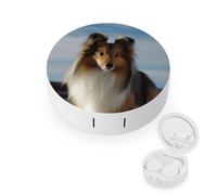 BVKWNTSA Portable Round Cute Shetland Dog Printed Contact Lens Case is Stylish and Compact, Easy to Carry and Protects Lenses.