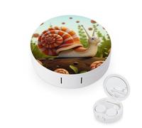 BVKWNTSA Portable Round Cute Snail Printed Contact Lens Case is Stylish and Compact, Easy to Carry and Protects Lenses.
