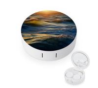 BVKWNTSA Portable Round Dawn Ocean Waves Printed Contact Lens Case is Stylish and Compact, Easy to Carry and Protects Lenses.
