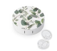 BVKWNTSA Portable Round Eucalyptus Leaves Printed Contact Lens Case is Stylish and Compact, Easy to Carry and Protects Lenses.