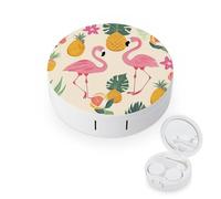 BVKWNTSA Portable Round Flamingos and Pineapples Printed Contact Lens Case is Stylish and Compact, Easy to Carry and Protects Lenses.