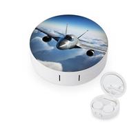 BVKWNTSA Portable Round Flying Airplane Printed Contact Lens Case is Stylish and Compact, Easy to Carry and Protects Lenses.