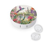 BVKWNTSA Portable Round Garden with Birds and Flowers Printed Contact Lens Case is Stylish and Compact, Easy to Carry and Protects Lenses.
