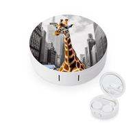 BVKWNTSA Portable Round Giraffe in New York Printed Contact Lens Case is Stylish and Compact, Easy to Carry and Protects Lenses.