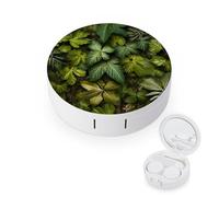 BVKWNTSA Portable Round Green Leaves and Plants Printed Contact Lens Case is Stylish and Compact, Easy to Carry and Protects Lenses.