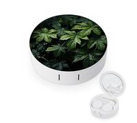 BVKWNTSA Portable Round Green Leaves Pattern Printed Contact Lens Case is Stylish and Compact, Easy to Carry and Protects Lenses.