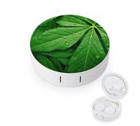 BVKWNTSA Portable Round Green Leaves Printed Contact Lens Case is Stylish and Compact, Easy to Carry and Protects Lenses.