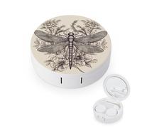 BVKWNTSA Portable Round Hand Drawn Floral Dragonfly Printed Contact Lens Case is Stylish and Compact, Easy to Carry and Protects Lenses.