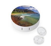BVKWNTSA Portable Round Kauai Hawaii Seashore Printed Contact Lens Case is Stylish and Compact, Easy to Carry and Protects Lenses.