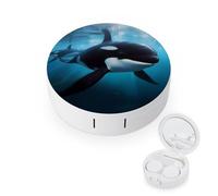 BVKWNTSA Portable Round Killer Whale Printed Contact Lens Case is Stylish and Compact, Easy to Carry and Protects Lenses.