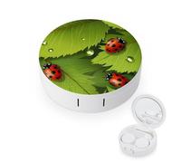 BVKWNTSA Portable Round Leaves and Ladybugs Printed Contact Lens Case is Stylish and Compact, Easy to Carry and Protects Lenses.