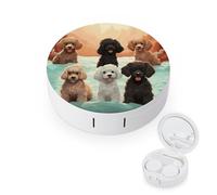 BVKWNTSA Portable Round Poodles Dogs Printed Contact Lens Case is Stylish and Compact, Easy to Carry and Protects Lenses.