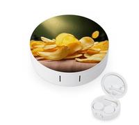 BVKWNTSA Portable Round Potato Chips Printed Contact Lens Case is Stylish and Compact, Easy to Carry and Protects Lenses.