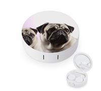 BVKWNTSA Portable Round Pug Dog Printed Contact Lens Case is Stylish and Compact, Easy to Carry and Protects Lenses.