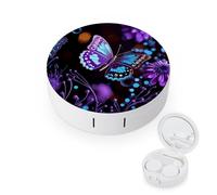 BVKWNTSA Portable Round Purple Butterfly and Flowers Printed Contact Lens Case is Stylish and Compact, Easy to Carry and Protects Lenses.