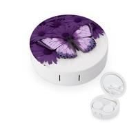 BVKWNTSA Portable Round Purple Butterfly Printed Contact Lens Case is Stylish and Compact, Easy to Carry and Protects Lenses.