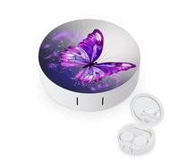 BVKWNTSA Portable Round Purple Butterfly1 Printed Contact Lens Case is Stylish and Compact, Easy to Carry and Protects Lenses.