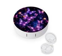 BVKWNTSA Portable Round Purple Cute Butterfly Print Printed Contact Lens Case is Stylish and Compact, Easy to Carry and Protects Lenses.