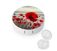BVKWNTSA Portable Round Red Poppy Flower Printed Contact Lens Case is Stylish and Compact, Easy to Carry and Protects Lenses.