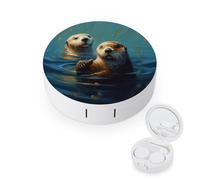 BVKWNTSA Portable Round Sea Otters Painting Printed Contact Lens Case is Stylish and Compact, Easy to Carry and Protects Lenses.