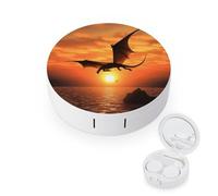 BVKWNTSA Portable Round Sea Sunset Flying Dragon Printed Contact Lens Case is Stylish and Compact, Easy to Carry and Protects Lenses.