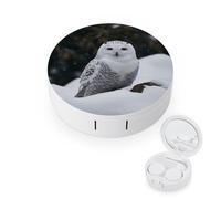 BVKWNTSA Portable Round Snow Owl Printed Contact Lens Case is Stylish and Compact, Easy to Carry and Protects Lenses.