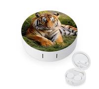 BVKWNTSA Portable Round Tiger Laying on The Grass Printed Contact Lens Case is Stylish and Compact, Easy to Carry and Protects Lenses.