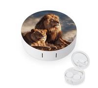 BVKWNTSA Portable Round Two Lions Printed Contact Lens Case is Stylish and Compact, Easy to Carry and Protects Lenses.