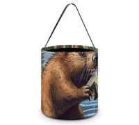 BVKWNTSA Reusable Large Capacity Busy Beaver Cartoon Printed Halloween Hand-held Candy Bag Holiday Party Gift Storage Bag