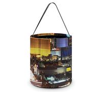 BVKWNTSA Reusable Large Capacity Las Vegas Night City Printed Halloween Hand-held Candy Bag Holiday Party Gift Storage Bag