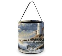 BVKWNTSA Reusable Large Capacity Sea Lighthouse Sandbeach Printed Halloween Hand-held Candy Bag Holiday Party Gift Storage Bag