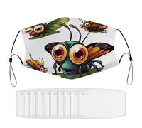 BVKWNTSA Reusable Respirator Face Mask with Filter - Cartoon Insect Printed Breathable Cotton Dust/Paint Safety Cover, Adjustable Ear Straps & Nose Wire