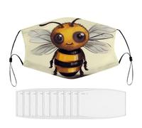 BVKWNTSA Reusable Respirator Face Mask with Filter - Cute Bee Printed Breathable Cotton Dust/Paint Safety Cover, Adjustable Ear Straps & Nose Wire