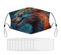 BVKWNTSA Reusable Respirator Face Mask with Filter - Dragon Art Printed Breathable Cotton Dust/Paint Safety Cover, Adjustable Ear Straps & Nose Wire