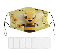 BVKWNTSA Reusable Respirator Face Mask with Filter - Happy Bee Printed Breathable Cotton Dust/Paint Safety Cover, Adjustable Ear Straps & Nose Wire