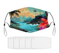 BVKWNTSA Reusable Respirator Face Mask with Filter - Hello Hawaii Printed Breathable Cotton Dust/Paint Safety Cover, Adjustable Ear Straps & Nose Wire