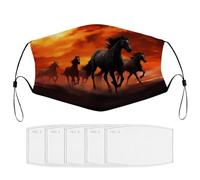 BVKWNTSA Reusable Respirator Face Mask with Filter - Horses Red Glowing Clouds Printed Breathable Cotton Dust/Paint Safety Cover, Adjustable Ear Straps & Nose Wire