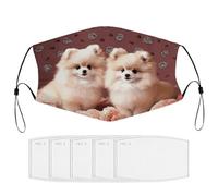 BVKWNTSA Reusable Respirator Face Mask with Filter - Pomeranians Puppies Printed Breathable Cotton Dust/Paint Safety Cover, Adjustable Ear Straps & Nose Wire