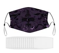 BVKWNTSA Reusable Respirator Face Mask with Filter - Purple Black Goth Spooky Printed Breathable Cotton Dust/Paint Safety Cover, Adjustable Ear Straps & Nose Wire