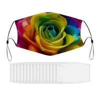 BVKWNTSA Reusable Respirator Face Mask with Filter - Rainbow Flower Printed Breathable Cotton Dust/Paint Safety Cover, Adjustable Ear Straps & Nose Wire