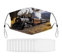 BVKWNTSA Reusable Respirator Face Mask with Filter - Steam Locomotive Train Printed Breathable Cotton Dust/Paint Safety Cover, Adjustable Ear Straps & Nose Wire