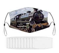 BVKWNTSA Reusable Respirator Face Mask with Filter - Steam Locomotive Train2 Printed Breathable Cotton Dust/Paint Safety Cover, Adjustable Ear Straps & Nose Wire