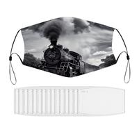 BVKWNTSA Reusable Respirator Face Mask with Filter - Steam Train Clouds Printed Breathable Cotton Dust/Paint Safety Cover, Adjustable Ear Straps & Nose Wire